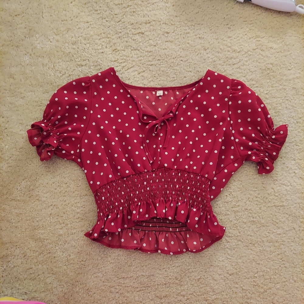 Polka dot peplum crop top